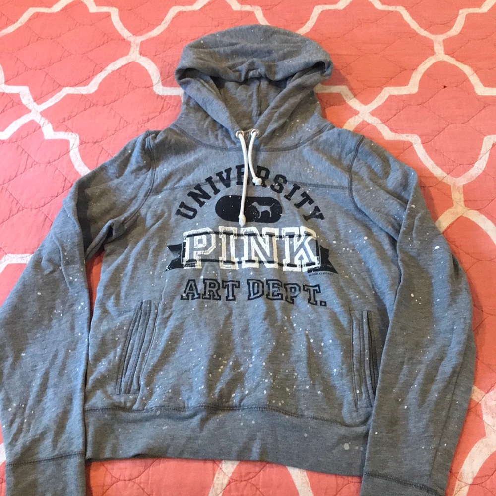VS PINK paint splatter hoodie sz. Lg, fits smaller